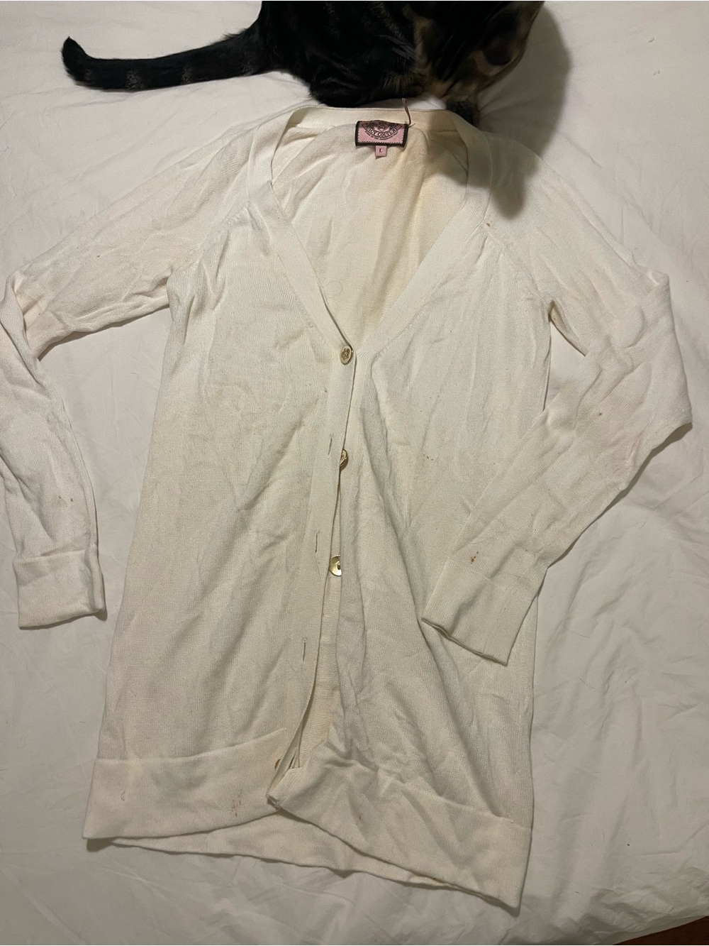 Juicy Couture Vintage Cream Long Cardigan Sweater Size L